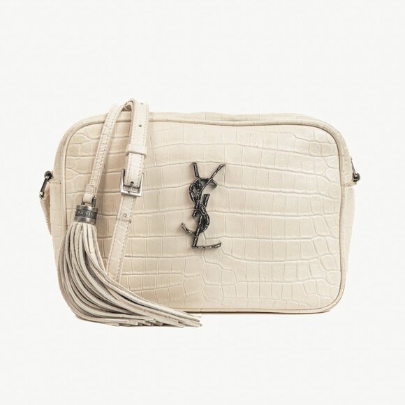 Saint Laurent Lou Camera White Croc-Embossed Crossbody - Picture 1 of 14